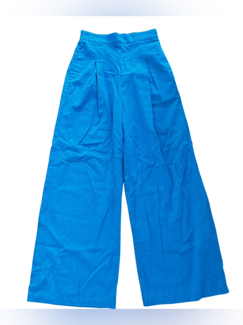 Lush Bright Blue Lightweight Linen Blend Pants, Wide Leg Pants, Size Small